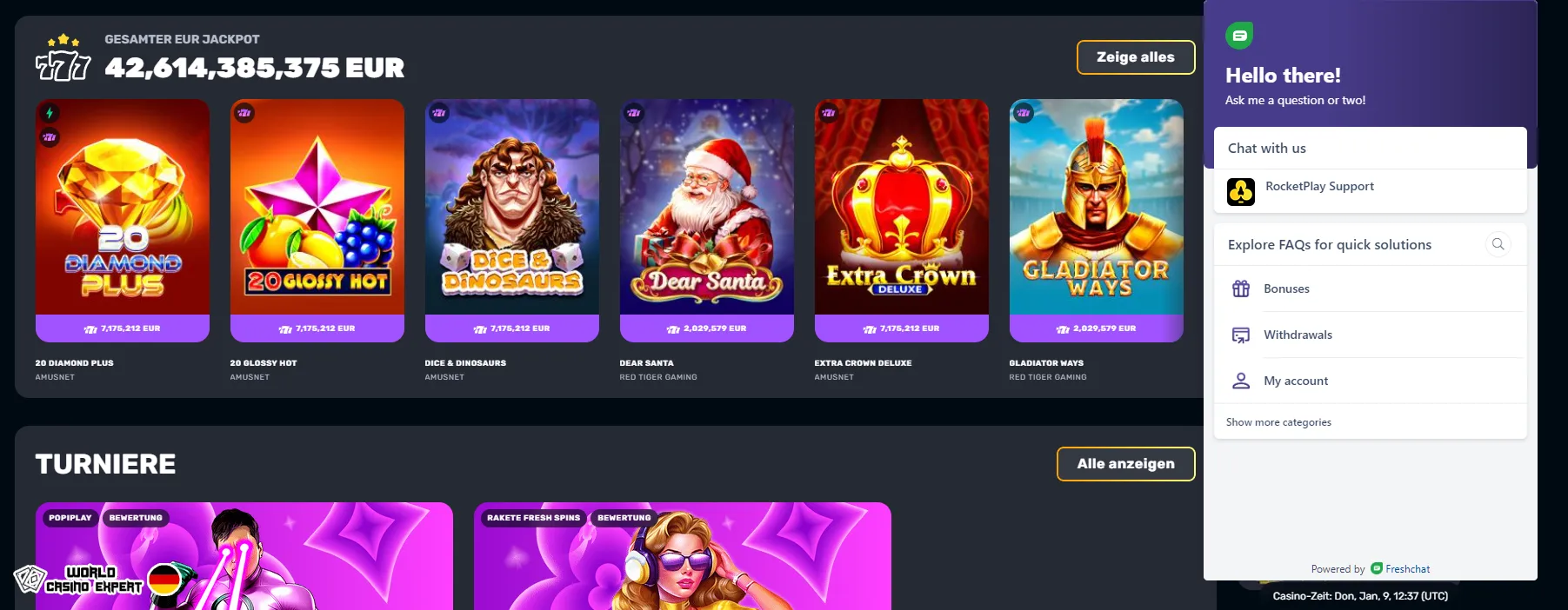 RocketPlay Casino Live Chat und Kundenbetreuung