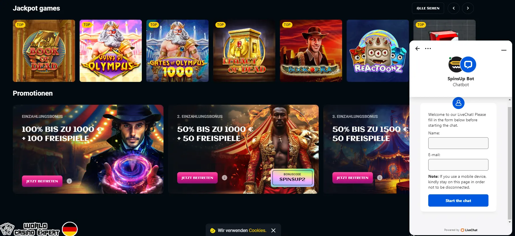 Kundendienst bei Spinsup Casino