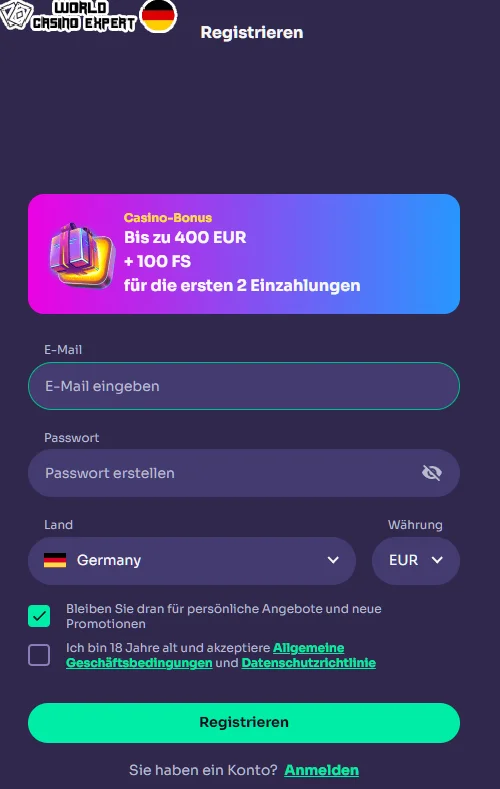 Ein neues Konto bei WinSpirit registrieren