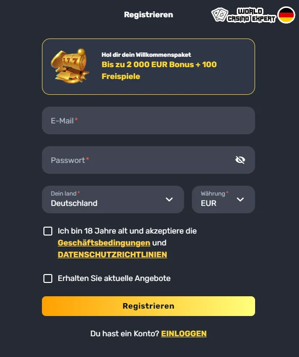 Wie kann ich mich bei RocketPlay Casino anmelden?