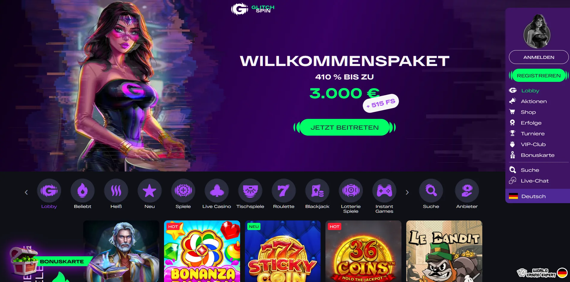 Bewertung des Online-Casino Glitch Spin
