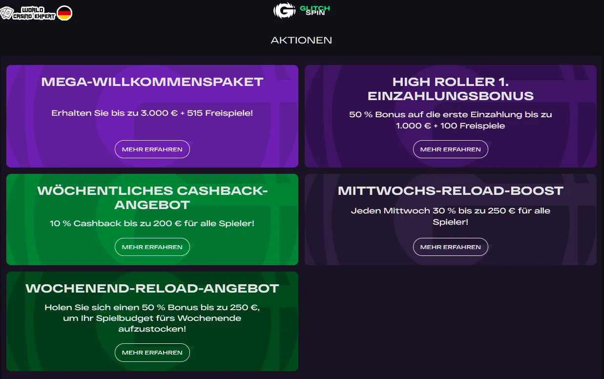 Boni für deutsche Spieler von GlitchSpin Casino