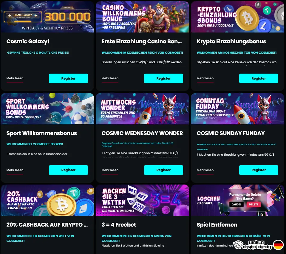 Bonus von Cosmobet online casino für deutsche Spieler