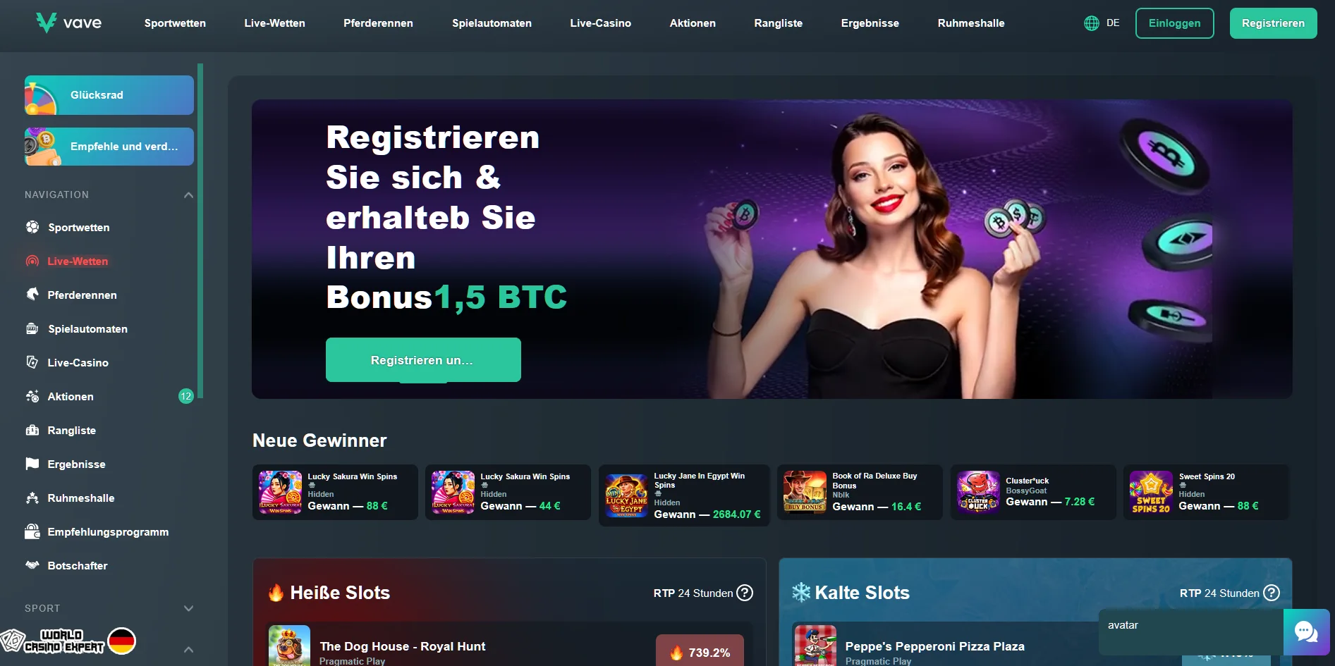 Bewertung des Online-Casino Vave