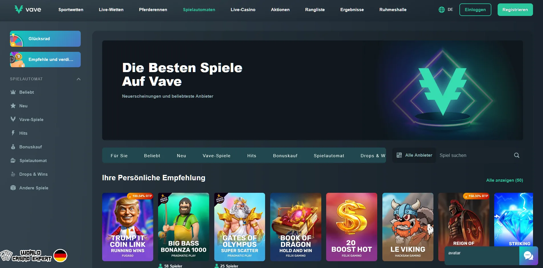 Spielbibliothek des Casinos Vave