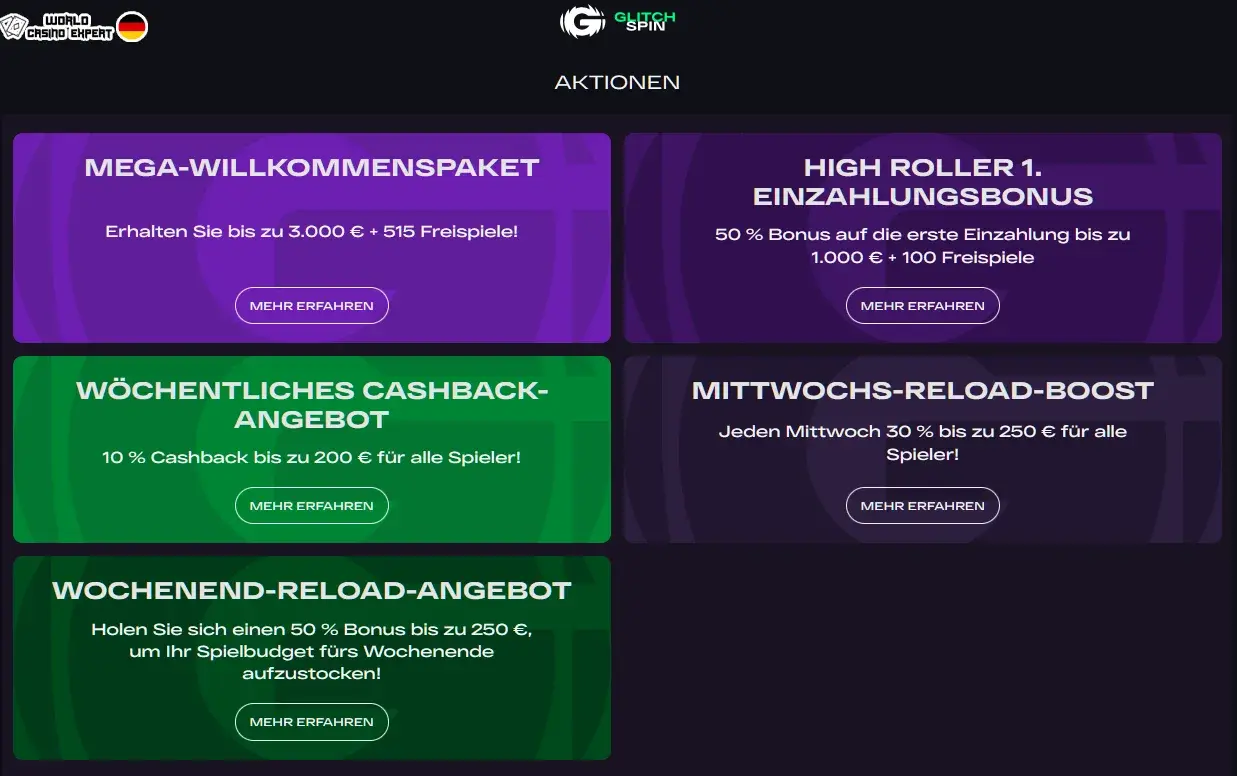 Boni für deutsche Spieler von GlitchSpin Casino