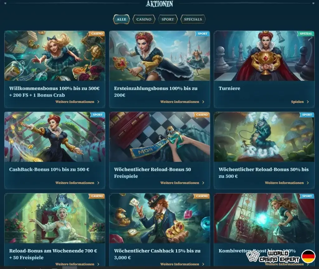Bonusse für deutsche Spieler vom Online-Casino BetAlice
