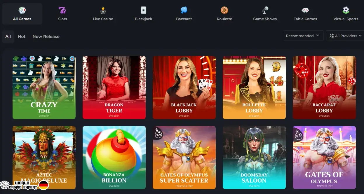 Spielautomaten, Tischspiele, Live-Spiele bei HunnyPlay online casino