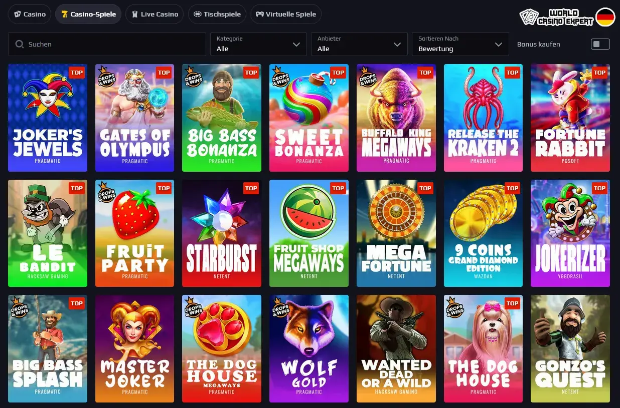 Spielangebot im Gamblits Online-Casino