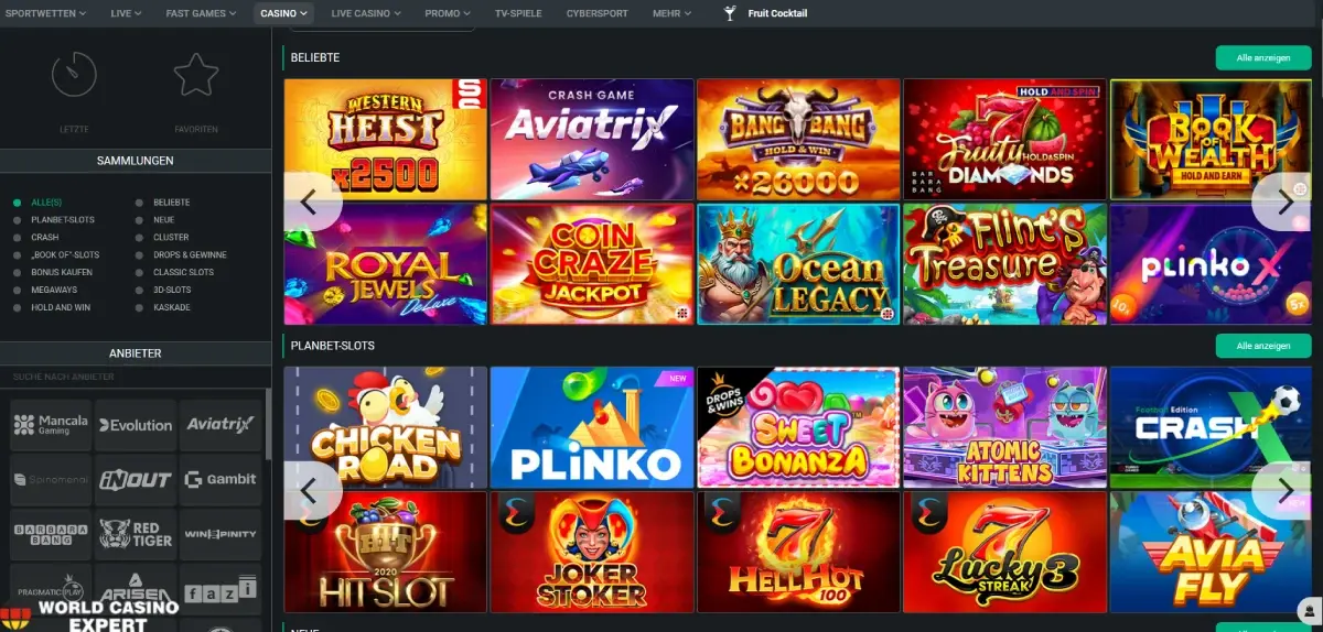 Spielautomaten und andere Spiele bei Planbet online casino