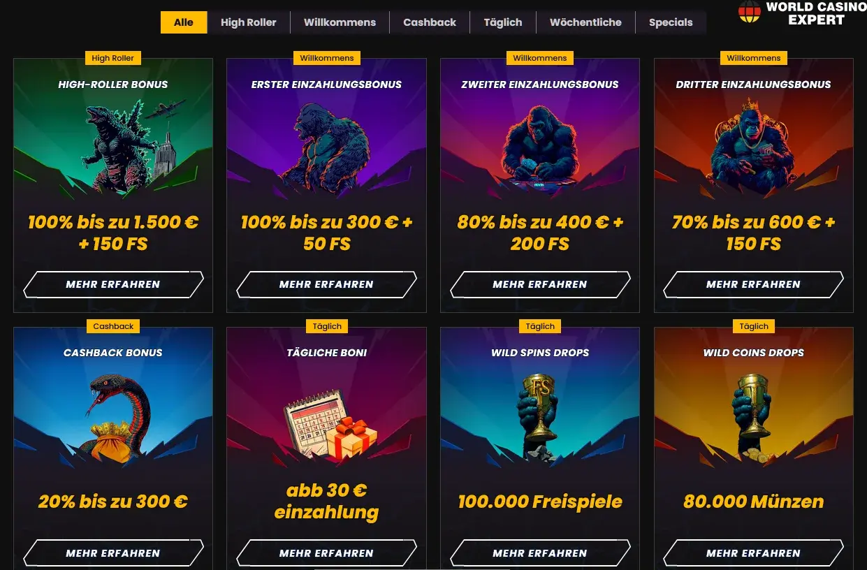Boni und Promotionen bei Wild Tokyo Casino
