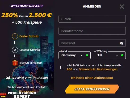 Anmeldung bei Wild Tokyo Casino