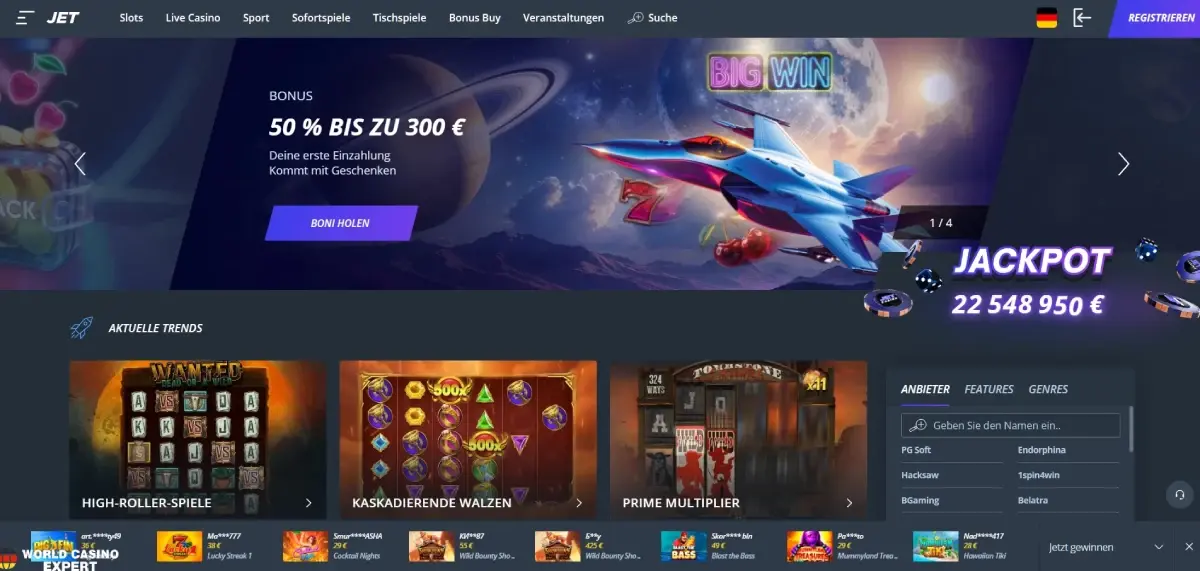 Bewertung des Online-Casinos JET Bewertung des Online-Casinos JET