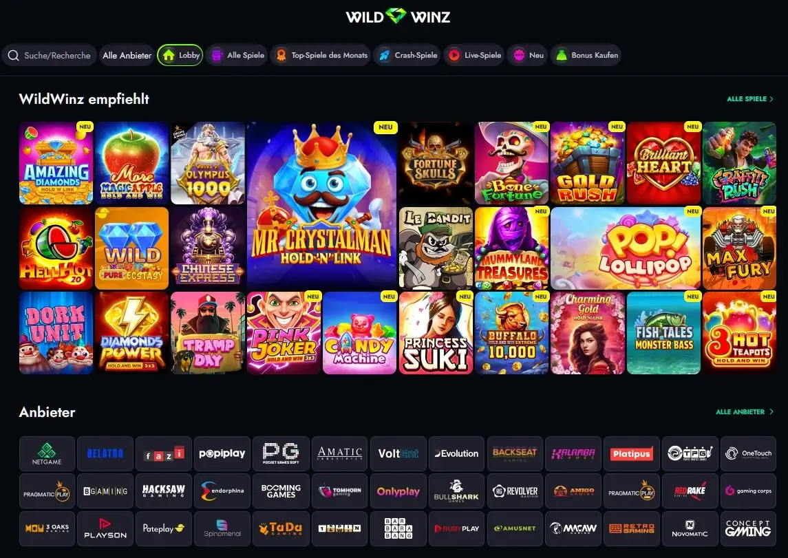Spielangebot im Wildwinz Casino Online