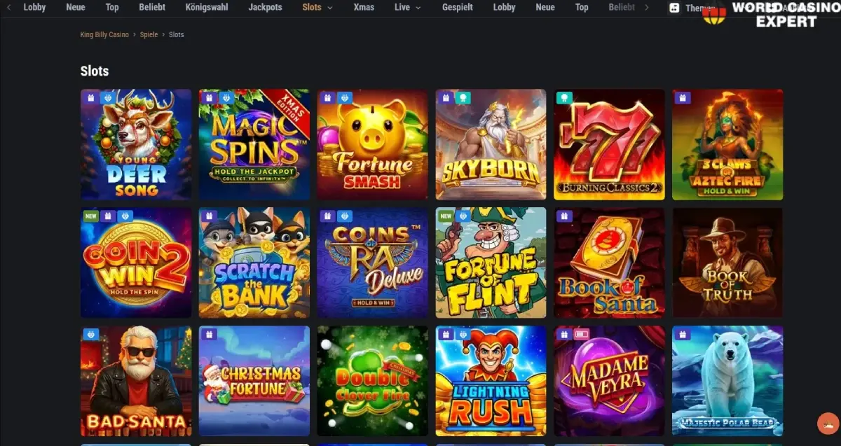 Spielangebot und Software im King Billy Casino Online