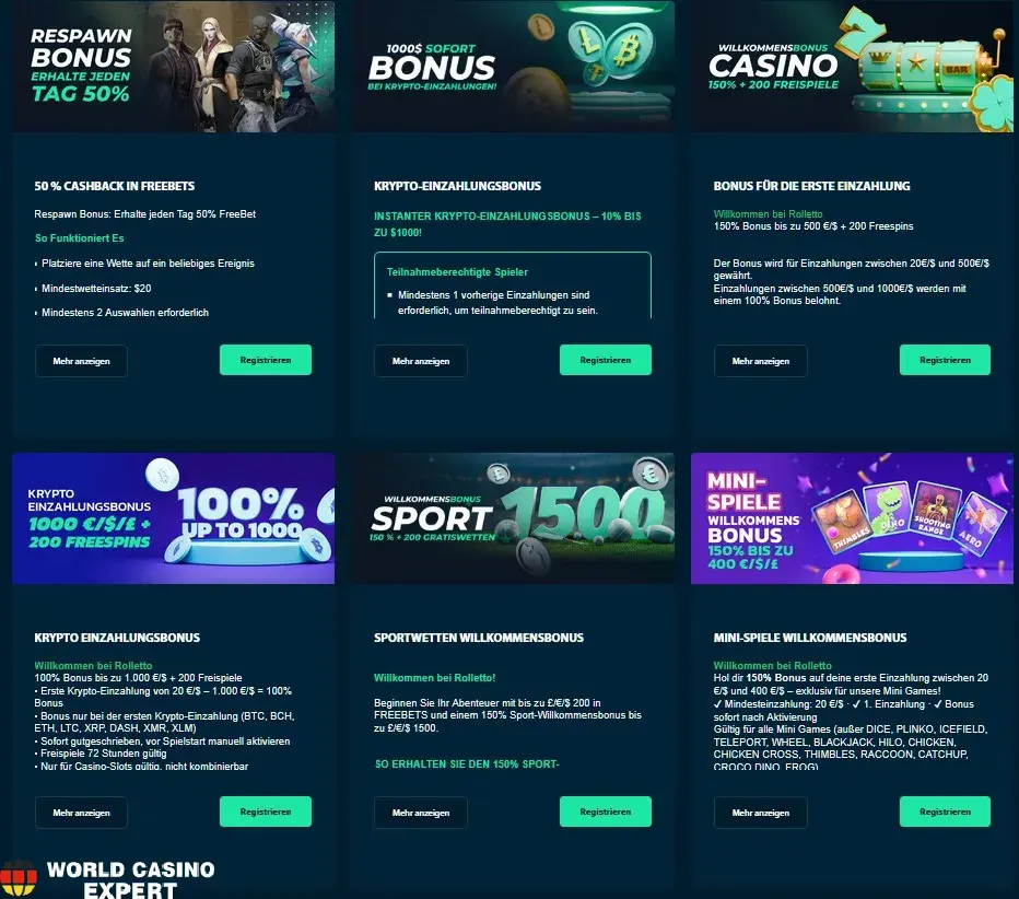 Bonusangebote im Rolletto Casino