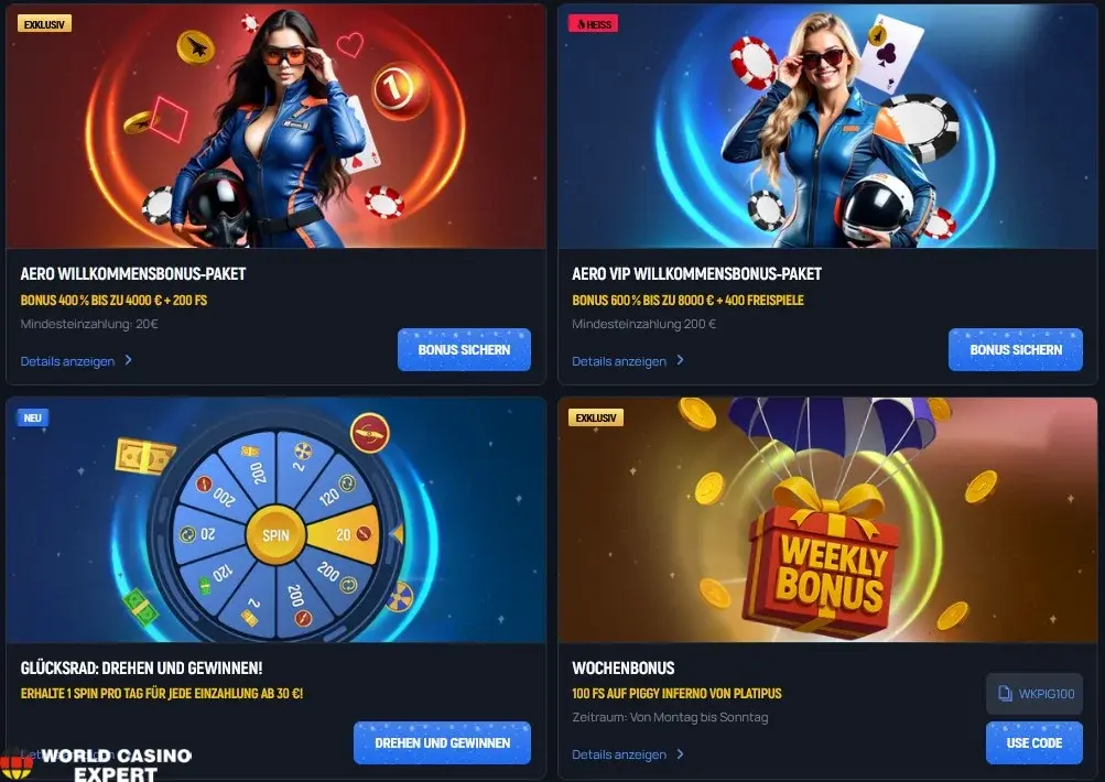Aerobet Casino Bonus und Willkommensboni Aerobet Casino Bonus und Willkommensboni