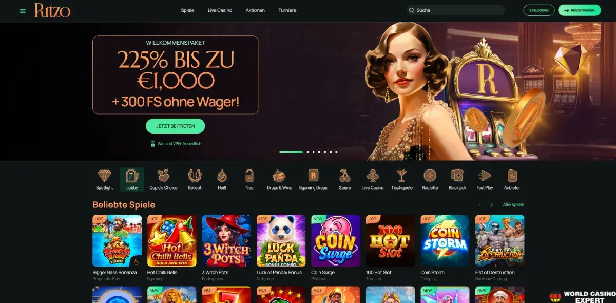 Ritzo Casino: Moderne SoftSwiss-Plattform mit Krypto-Fokus