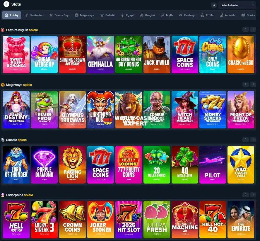Spielauswahl im Coins.Game Casino Online