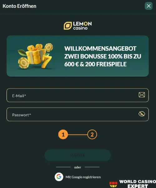 Registrierung bei Lemon.Casino