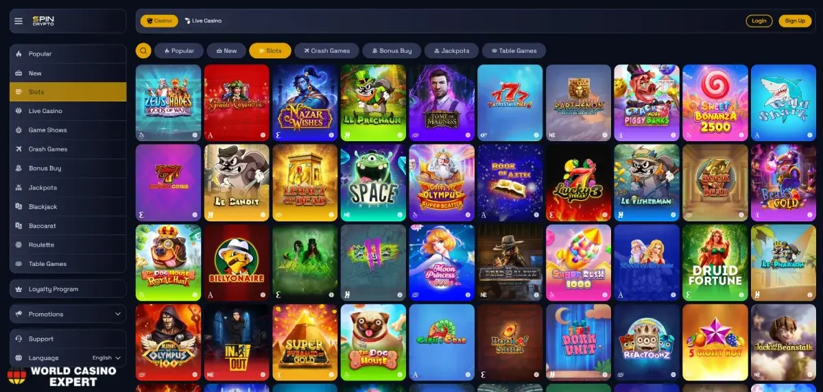 Spielangebot im SpinCrypto Casino