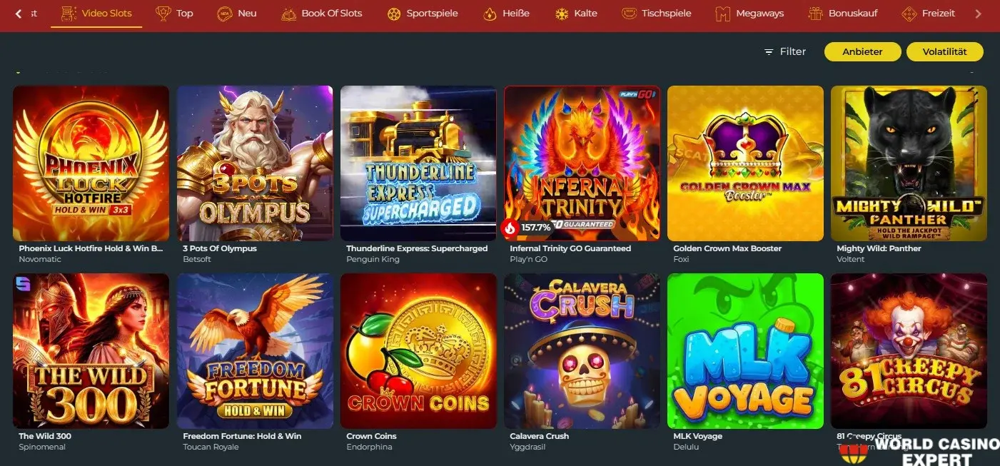 Spielangebot und Kategorien