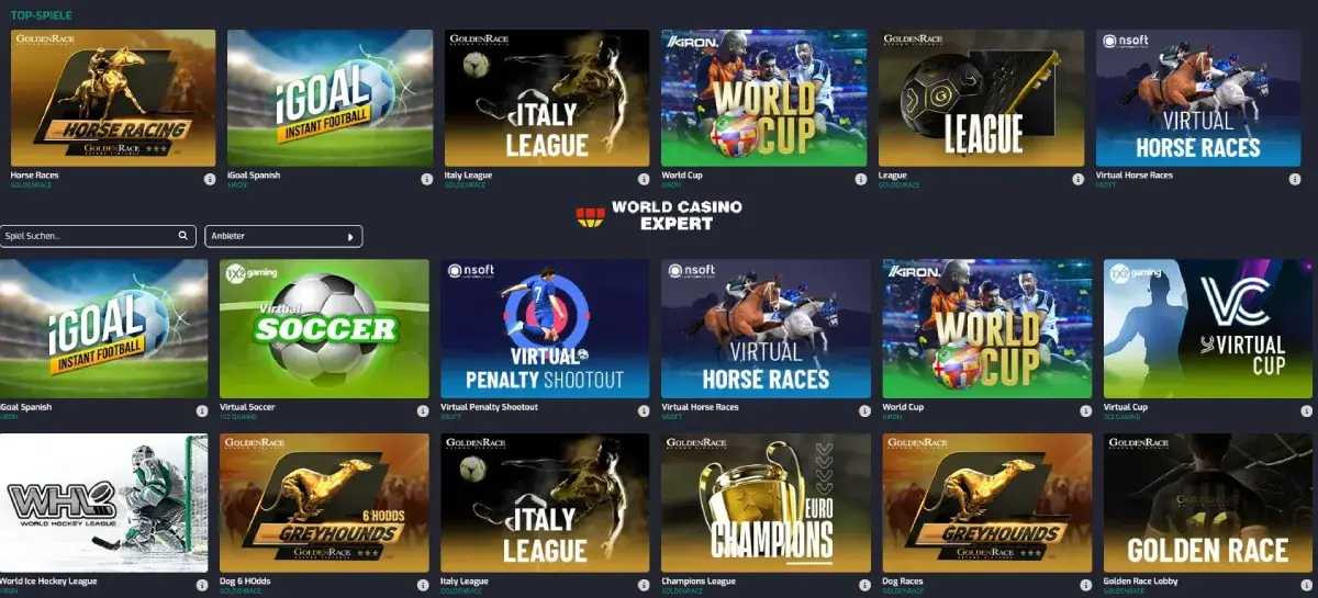 Poker, Sportwetten und weitere Kategorien