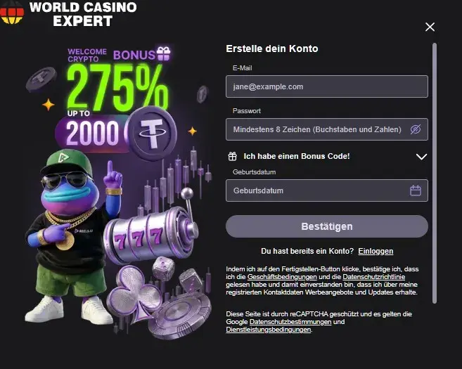 Registrierung und Verifizierung | Reels Casino